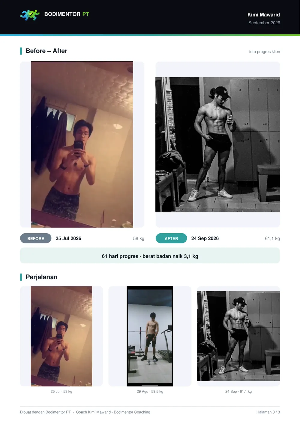 Contoh laporan progres halaman 3: foto before dan after